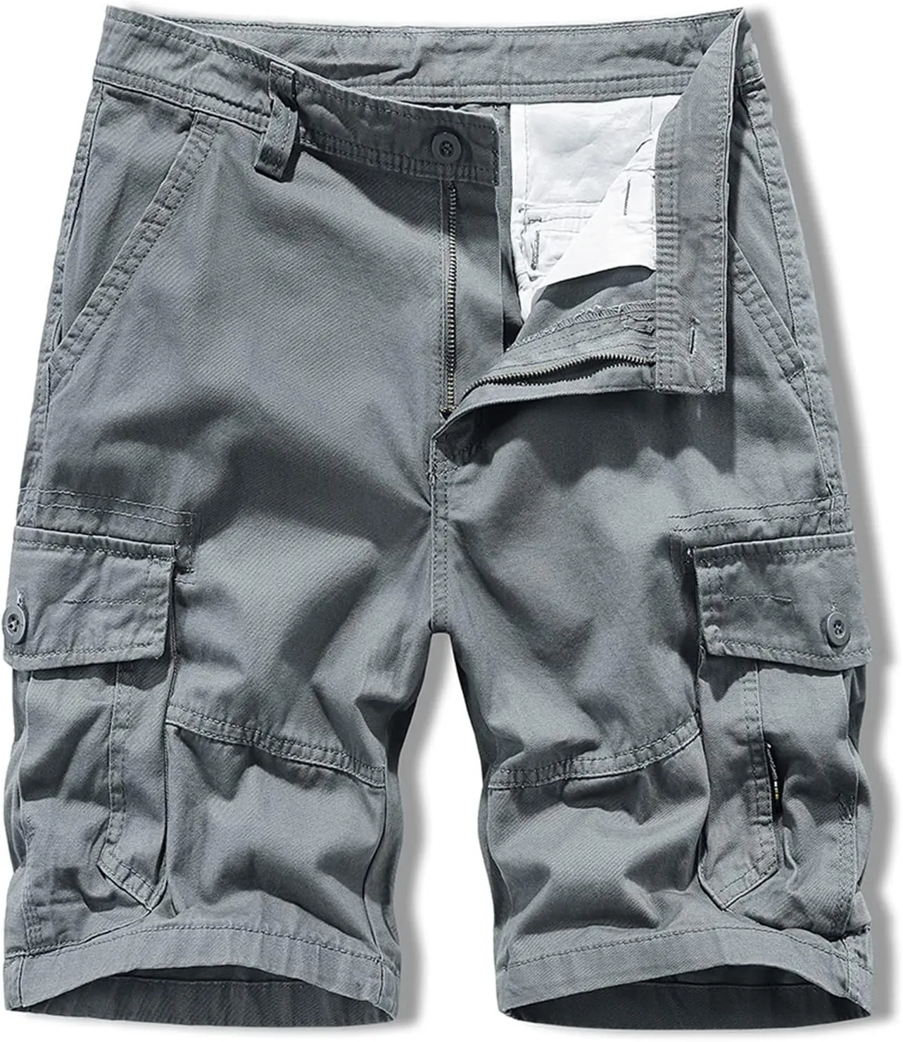 6 Inch Inseam Shorts Men 2023 Casual Cotton Buckle Zipper Multi Pockets Cargo Shorts Classic Fit Tooling Shorts