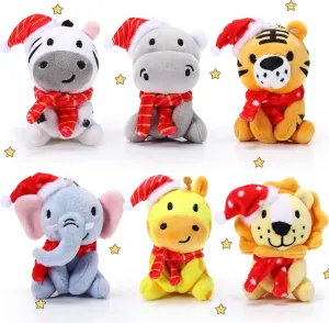 6 Pcs Mini Stuffed Forest Animals Jungle Bulk Plush Animal Toys 4 Inch Cute Plush Elephant Lion Giraffe for Baby Shower Christmas Birthday Gift Stuffer Toy Themed Party Decoration(Joyous)