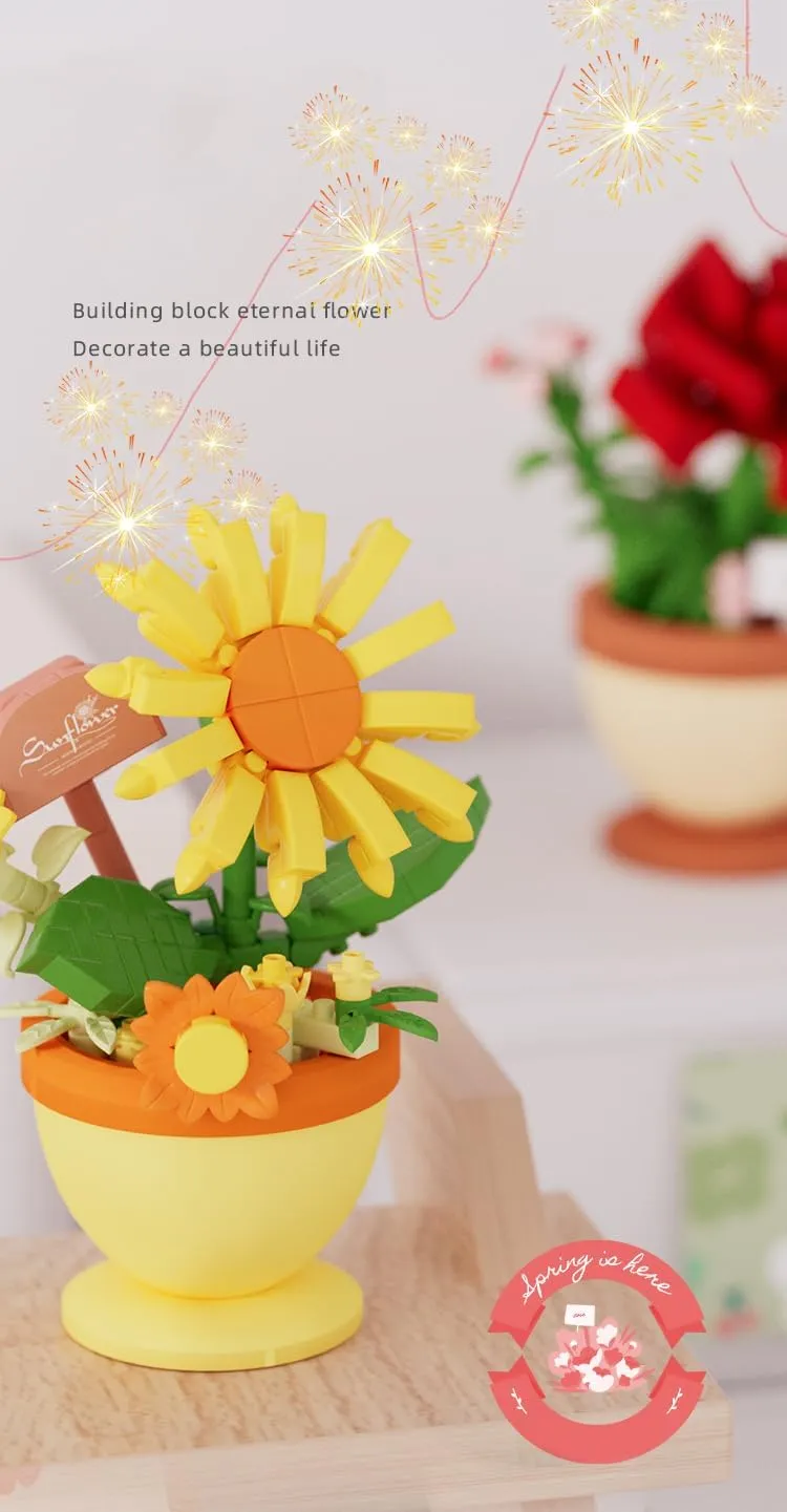 6 Set Mini Flower Bonsai Building Toy Potted Plant Blocks Artificial Particle Flower Botanical