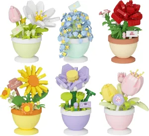 6 Set Mini Flower Bonsai Building Toy Potted Plant Blocks Artificial Particle Flower Botanical
