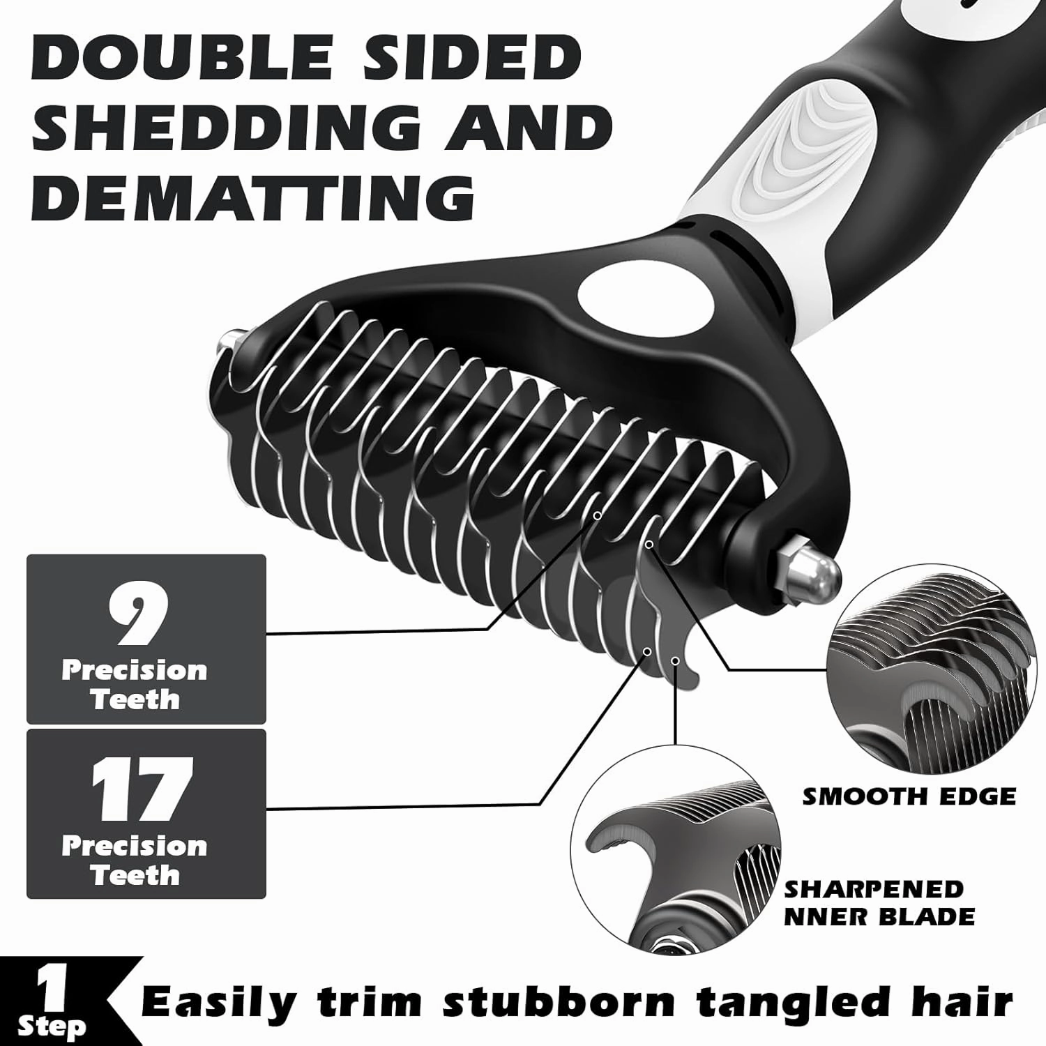 6 in 1 Pet Grooming Kit - Dog&Cat Comb, Deshedding Brush, Nail Clipper with File, Bath Brush - Premium Pet Supplies (Black White)