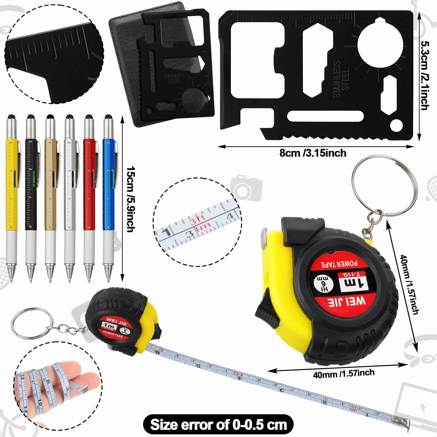 72 Pcs Mini Tape Screwdriver Keychain Set Fathers Gifts Employee Coworkers Men Gifts Bulk Adult Party Favors Measuring Keychains Multitool Pen Card Tool for Men Dad (Multicolor)