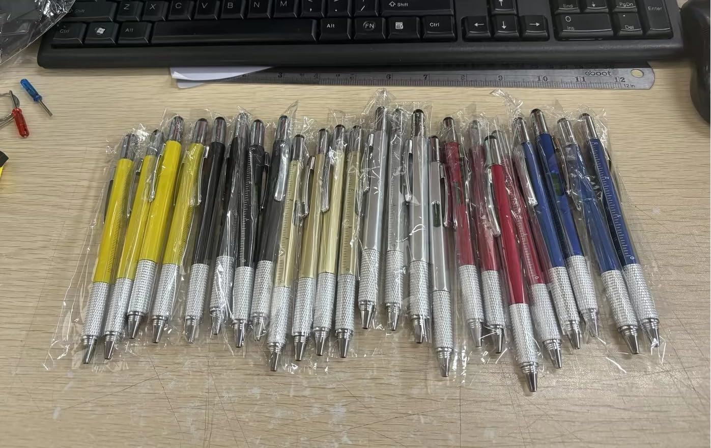 72 Pcs Mini Tape Screwdriver Keychain Set Fathers Gifts Employee Coworkers Men Gifts Bulk Adult Party Favors Measuring Keychains Multitool Pen Card Tool for Men Dad (Multicolor)