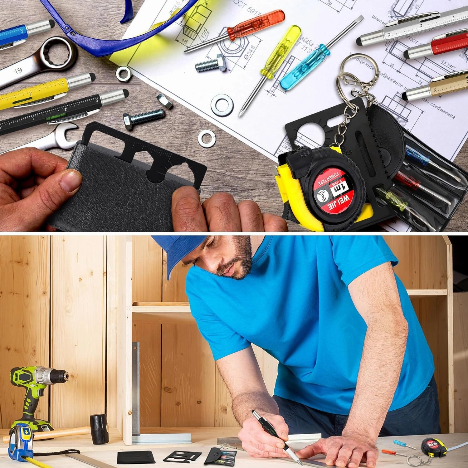72 Pcs Mini Tape Screwdriver Keychain Set Fathers Gifts Employee Coworkers Men Gifts Bulk Adult Party Favors Measuring Keychains Multitool Pen Card Tool for Men Dad (Multicolor)