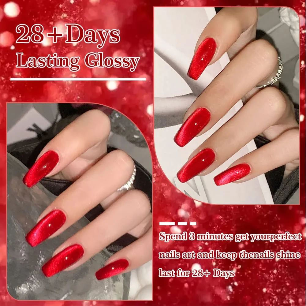 7ml Crystal Cat Eye Gel Nail Polish Magnetic Nail Polish Set Bright Silver UV Gel Polish Shiny Diamond Glitter Gel with Magnet Stick (2PCS-Beige Dark Ruby Red)