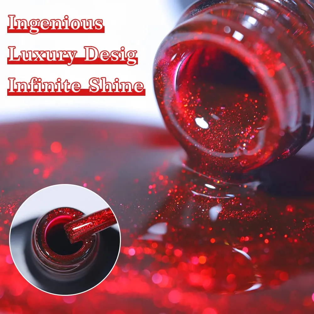 7ml Crystal Cat Eye Gel Nail Polish Magnetic Nail Polish Set Bright Silver UV Gel Polish Shiny Diamond Glitter Gel with Magnet Stick (2PCS-Beige Dark Ruby Red)