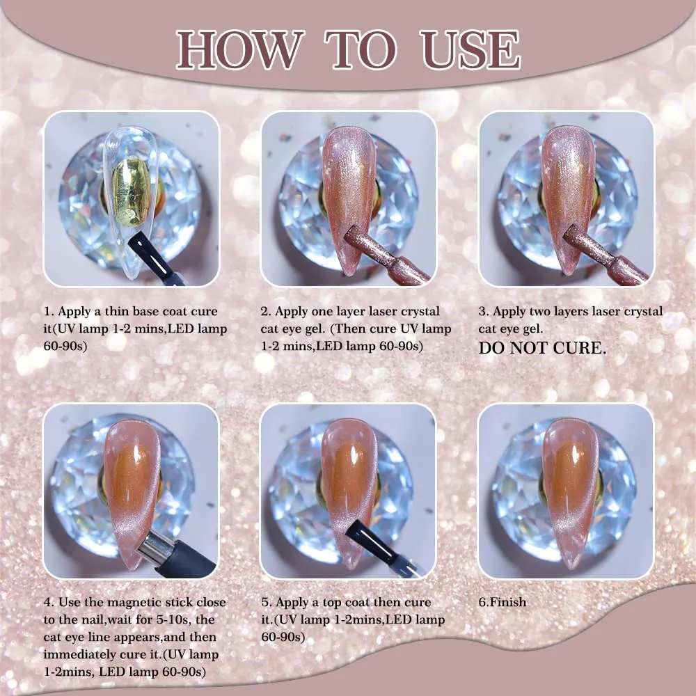7ml Crystal Cat Eye Gel Nail Polish Magnetic Nail Polish Set Bright Silver UV Gel Polish Shiny Diamond Glitter Gel with Magnet Stick (2PCS-Beige Dark Ruby Red)