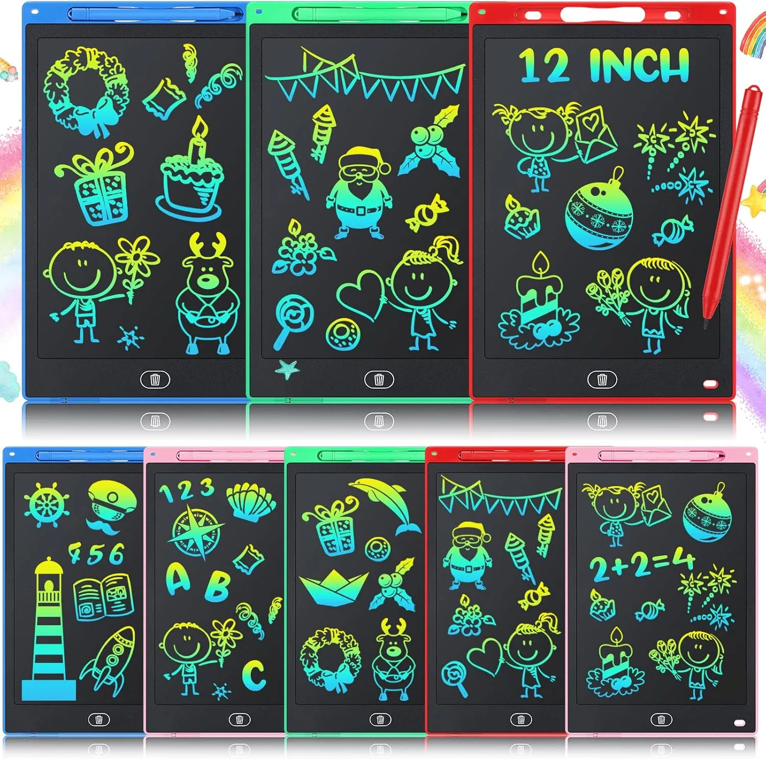 8 Pcs 12 Inch LCD Writing Tablet for Kids Bulk Doodle Board Colorful Doodle Pad Writing Board Electronic Drawing Tablet for Kids Toddlers Learning Birthday Day Gifts for Girls Boys (Black Trim)