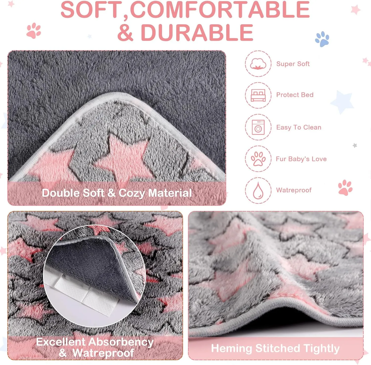 8 Pcs Guinea Pig Bedding Cage Liners Bulk Blankets Small Animal Flannel Throw Bedding Waterproof Absorbent Reusable Pet Pee Sleep Mat Pad Cover for Hamster Ferret(Big Star,16 x 24 Inch)
