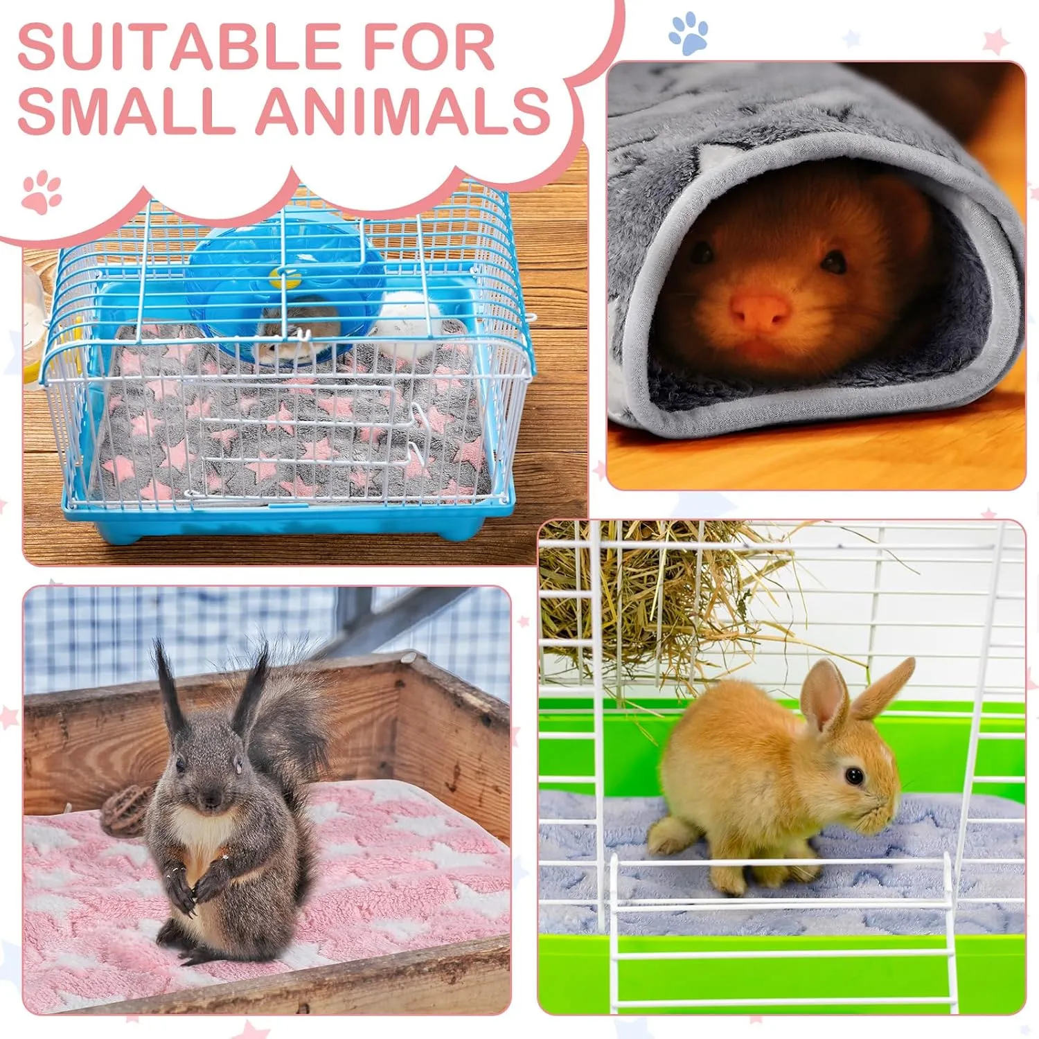 8 Pcs Guinea Pig Bedding Cage Liners Bulk Blankets Small Animal Flannel Throw Bedding Waterproof Absorbent Reusable Pet Pee Sleep Mat Pad Cover for Hamster Ferret(Big Star,16 x 24 Inch)