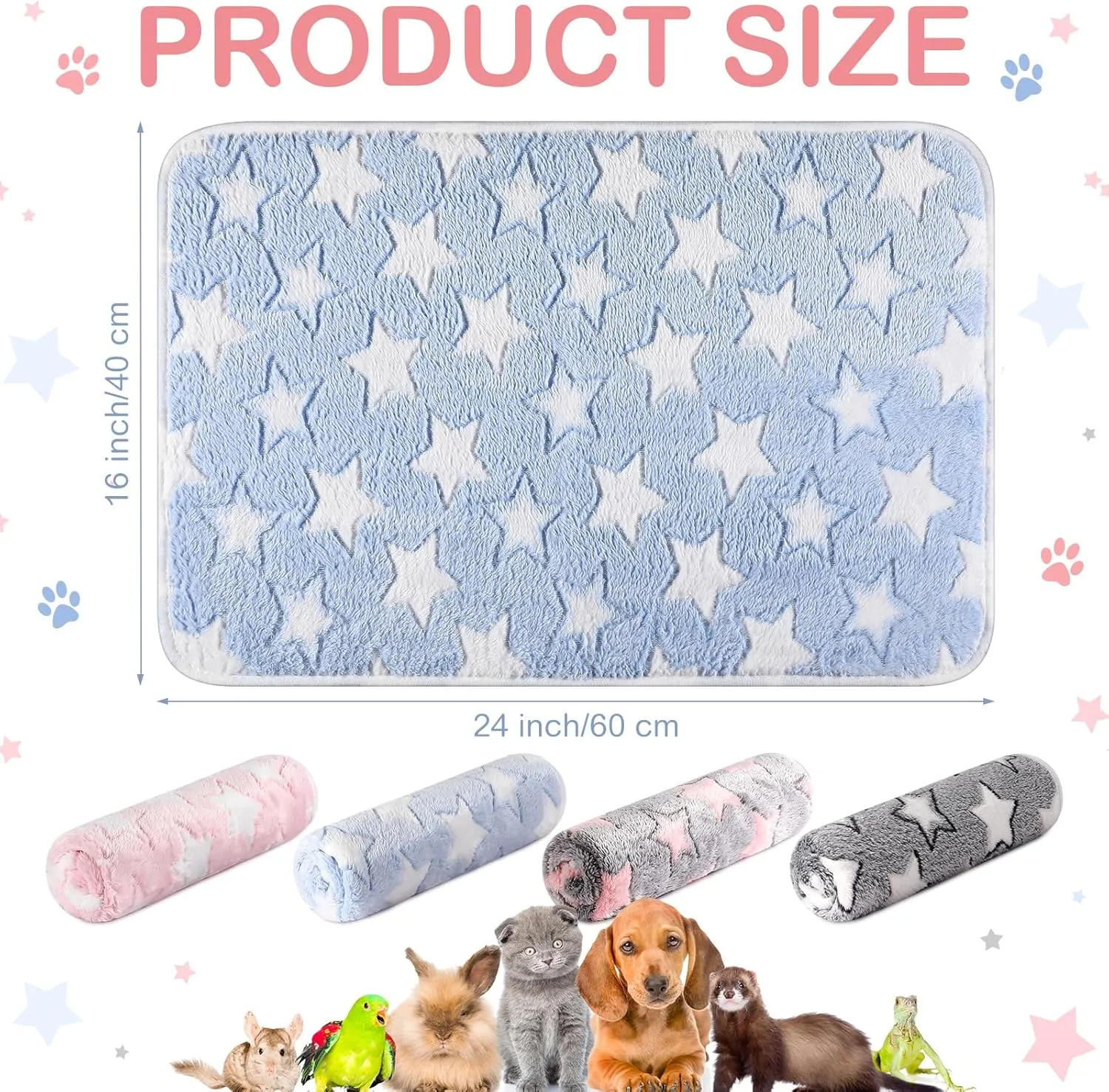 8 Pcs Guinea Pig Bedding Cage Liners Bulk Blankets Small Animal Flannel Throw Bedding Waterproof Absorbent Reusable Pet Pee Sleep Mat Pad Cover for Hamster Ferret(Big Star,16 x 24 Inch)