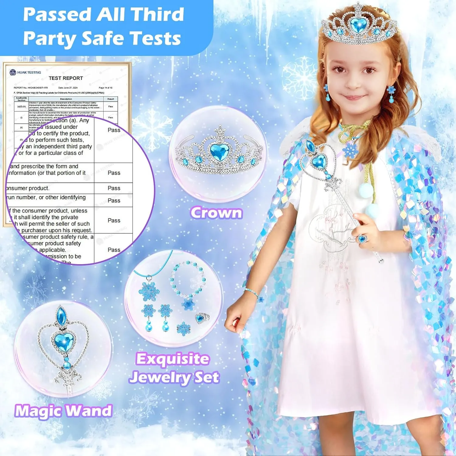 8 Pcs Snow Princess Dress Up for Girls 4-6, Toddler Toys for Ages 3-8, Shiny Ice Sequin Princess Cape Set Girl Toys for Easter Halloween Birthday Christmas Gifts Party Favors