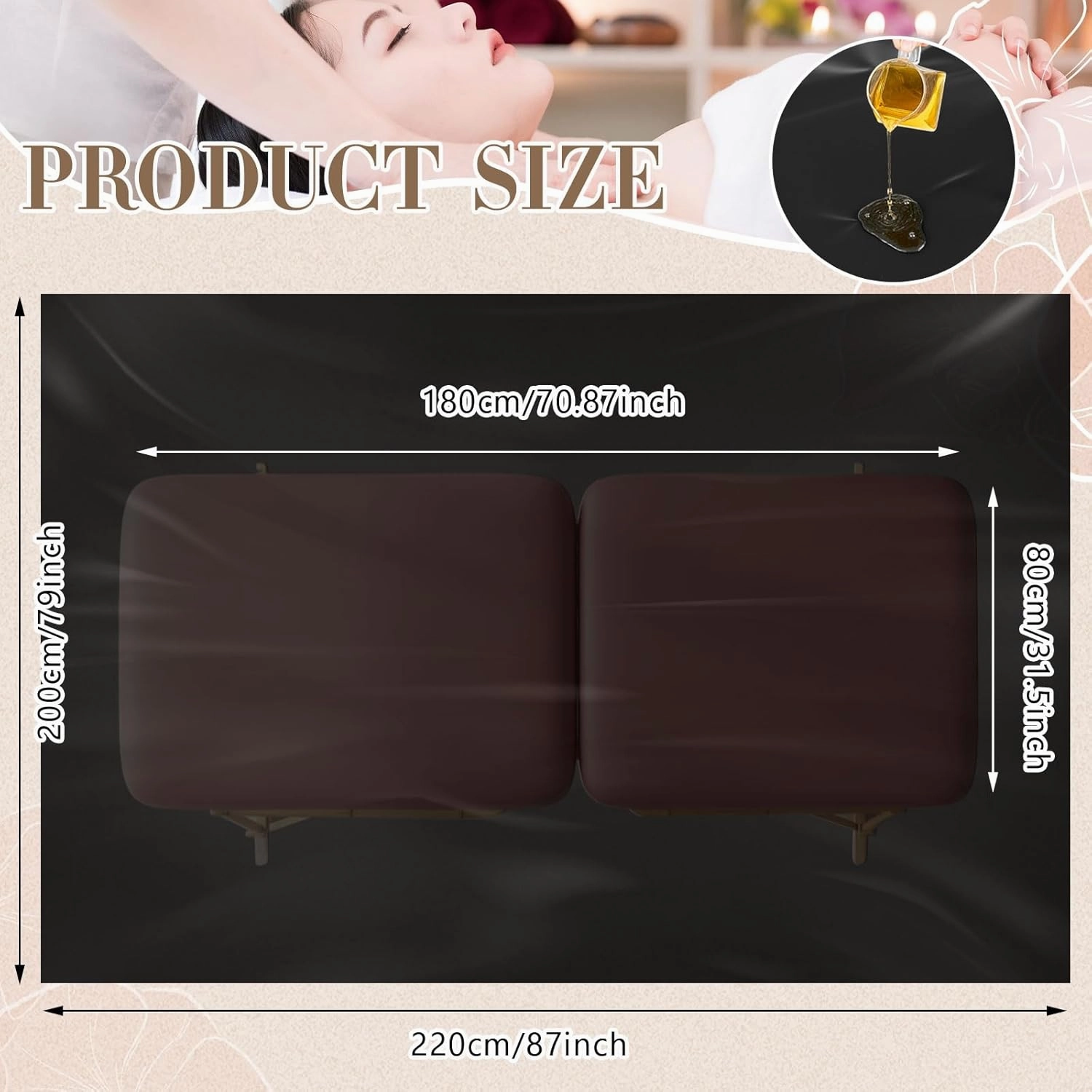 87 x 79 Inch Massage Table Sheet Reusable Wax Mat Pad Waterproof PVC Waxing Mat for Esthetician Bed Oilproof Wax Bed Cover for Spa Beauty Tattoo Grafting Eyelash (Black)