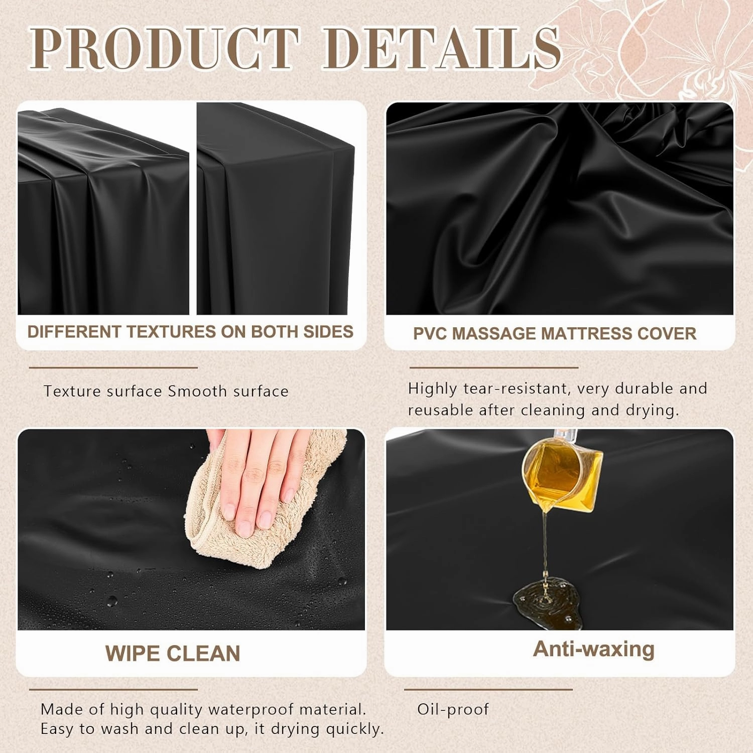87 x 79 Inch Massage Table Sheet Reusable Wax Mat Pad Waterproof PVC Waxing Mat for Esthetician Bed Oilproof Wax Bed Cover for Spa Beauty Tattoo Grafting Eyelash (Black)