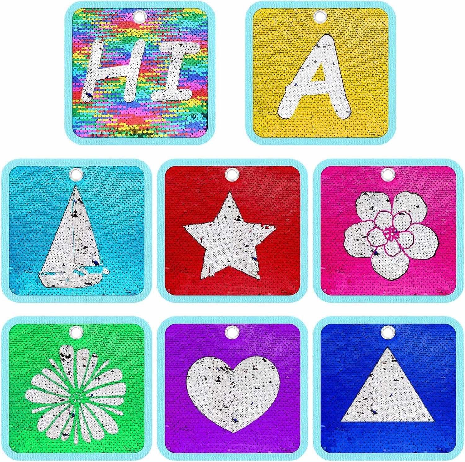 8 Pieces Sensory Mats Assorted Tactile Wall Panel 8" Sequin Flip Fabric Sensory Tiles Pads Play Mat Educational Fabric for Tactile Play