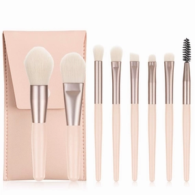 8Pcs Makeup Brush Set Mini Travel Portable Powder Foundation Eye Shadow Blush Lip Concealer Make Up Brushes Cosmetic Beauty Tool (Apricot with bag)