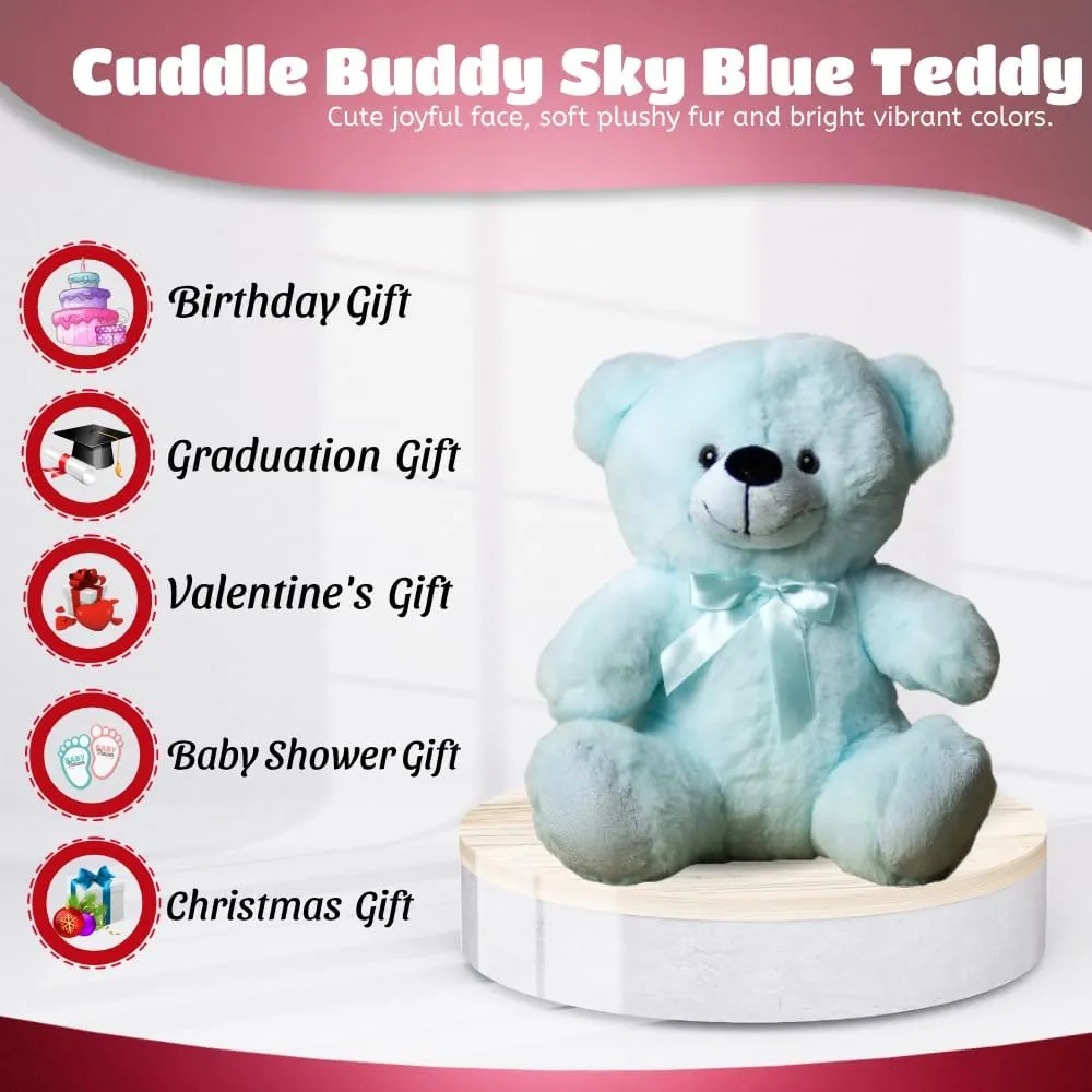 9-Inch Baby Blue Teddy Bear Stuffed Animal Soft Plush Cuddly Toy for Kids for Birthday Baby Shower Valentine’s Day Christmas Hugging Bear for Boys Room Nursery & Collectors