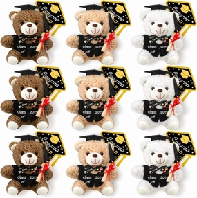 9 Pack 5.5Inch Graduation Bear Plush Gift, Graduation Bear Stuffed Animal Bear with Grad Cap and Congrats Cards, Class of 2025 Kindergarten High School College Party Favors (Gentle)
