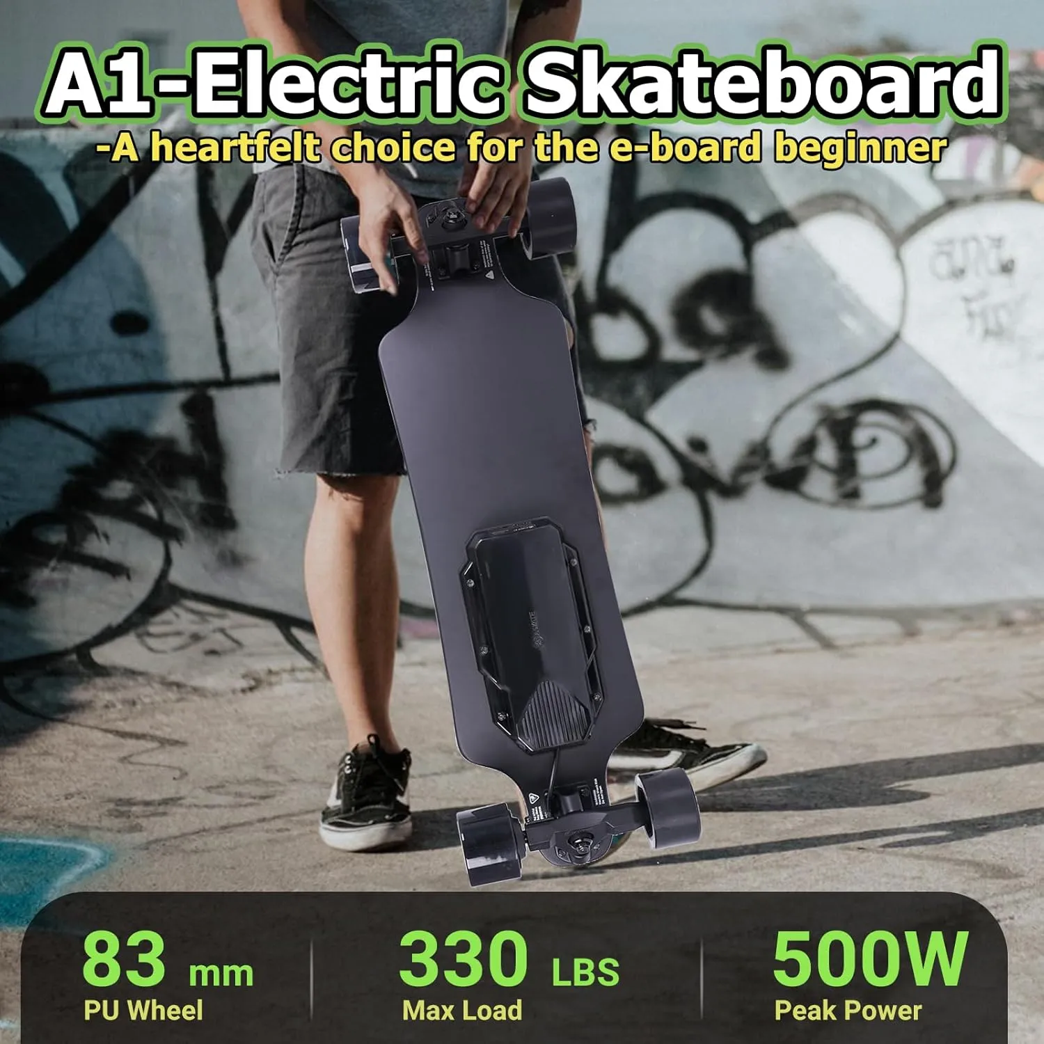 A1 Electric Skateboard with Remote, Long Range Up to 17 Miles, 8 Ply Canadian Maple, Smooth 4-Speed Remote Controller, Suitable for Younger Beginners