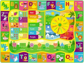 ABC Kids Rug, Cute Educational Kids Rug for Playroom, Non Slip Classroom Carpet for Learning ABC Animal, Number, Month, Shape and Color, Playmat for Nursery Baby (Yellow, 5 x 6.6 feet)