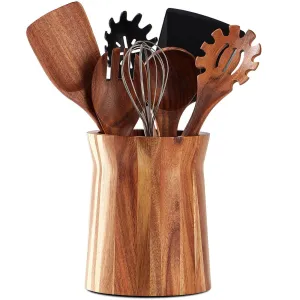 Acacia Wooden Utensil Holder for Countertop, 360° Rotating Kitchen Utensil Holder, 7.2"X 6" Large