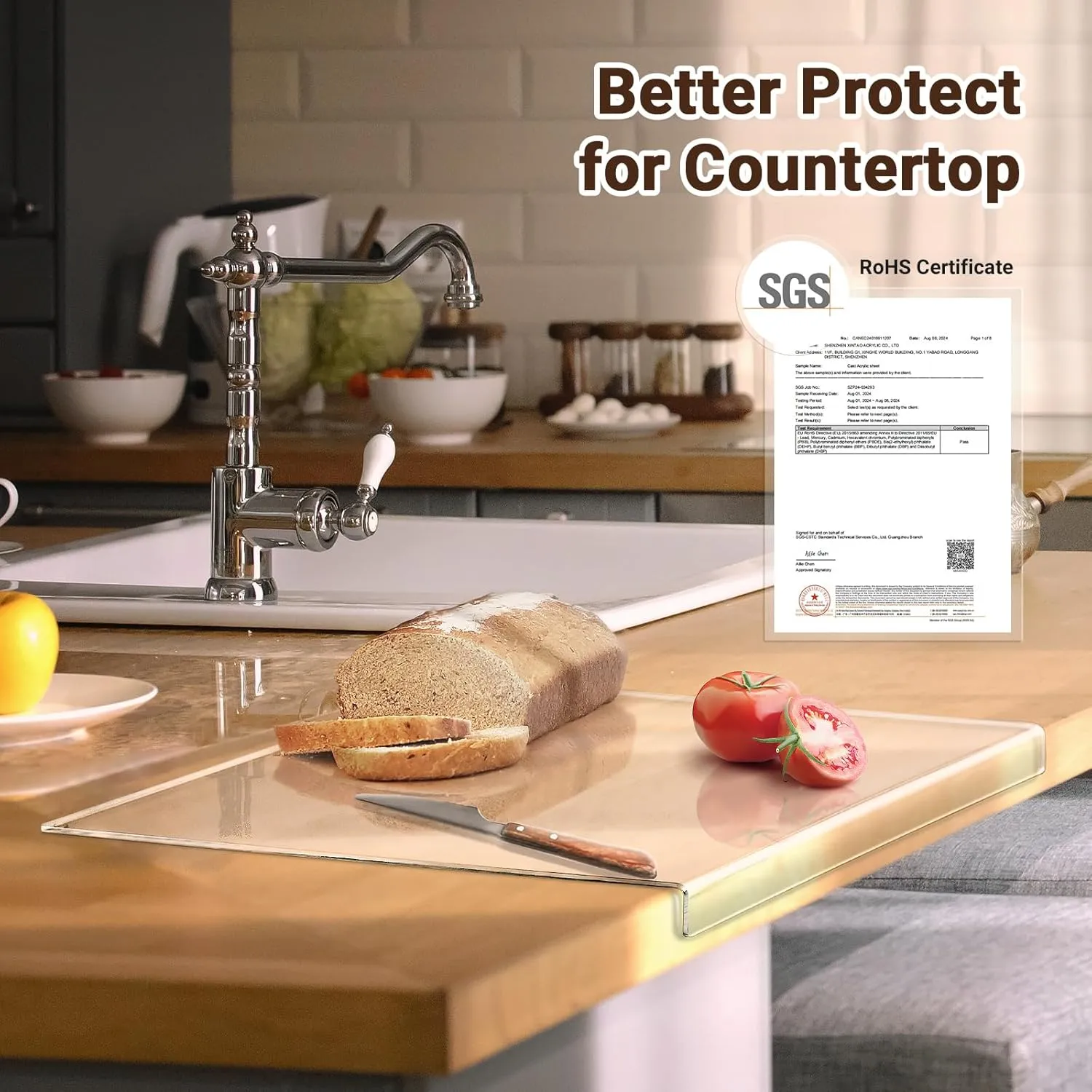 Acrylic Cutting Board with Counter Lip, 17.5x13.5 Inch Clear Cutting Boards for Kitchen Counter, Large Cutting Board Non Slip for Countertop Protector, Apartment Essentials Kitchen Decor Gifts