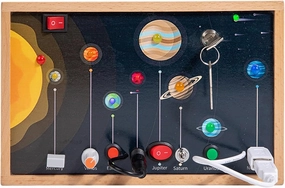 Adena Montessori Solar System Busy Board for Toddlers - Wooden Sensory Activity Toys with LED Light Switch, Travel Toys for 1-6 Year Old Boys & Girls Gifts, Educational Board for Fine Motor Skills