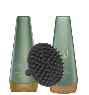 Agave Smoothing Shampoo and Conditioner Set 8.5oz   M Hair Designs Scalp Brush (Bundle) – Hydrating, Anti-Frizz, Sulfate-Free Hair Care for Smooth, Healthy Hair
