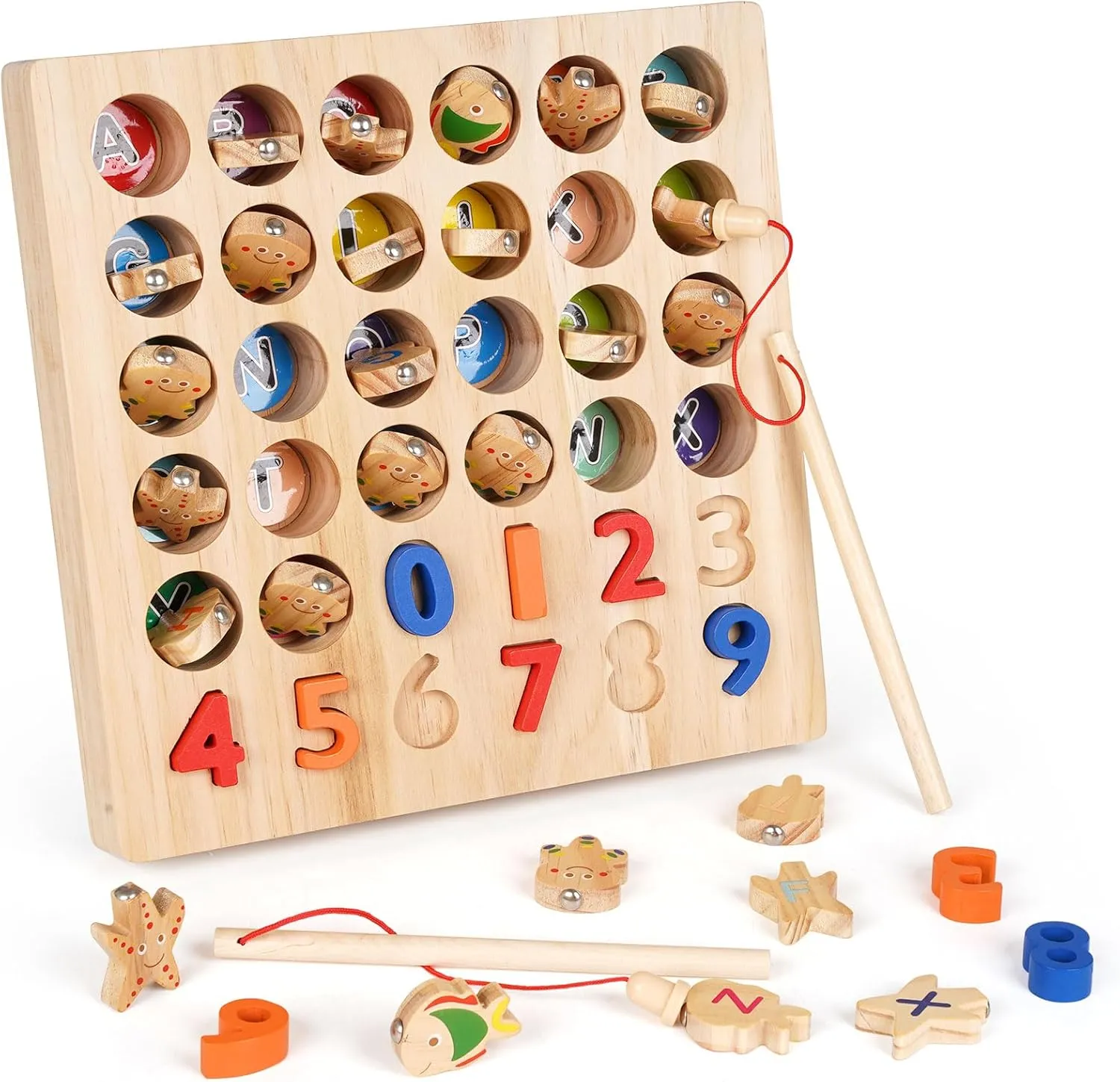 Agirlgle Wooden Magnetic Fishing Game - Alphabet Fish Catching Counting Game ABC Learning Educational Toy Color Matching Puzzle Fine Motor Montessori Toy for Preschool Toddlers