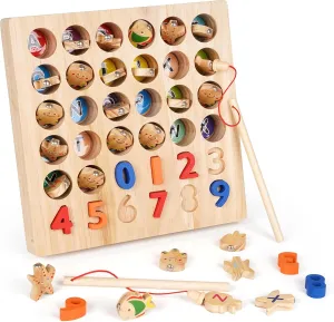 Agirlgle Wooden Magnetic Fishing Game - Alphabet Fish Catching Counting Game ABC Learning Educational Toy Color Matching Puzzle Fine Motor Montessori Toy for Preschool Toddlers