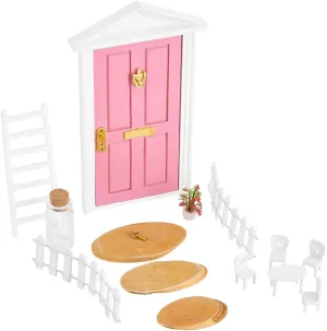 AHANDMAKER Little Tooth Fairy Door Kits with Accessories, DIY Dollhouse Accessories, Garden Furniture Miniature Table and Chairs Set for Girls Dollhouse Mini Garden Decor DIY Craft Activities (Pink)