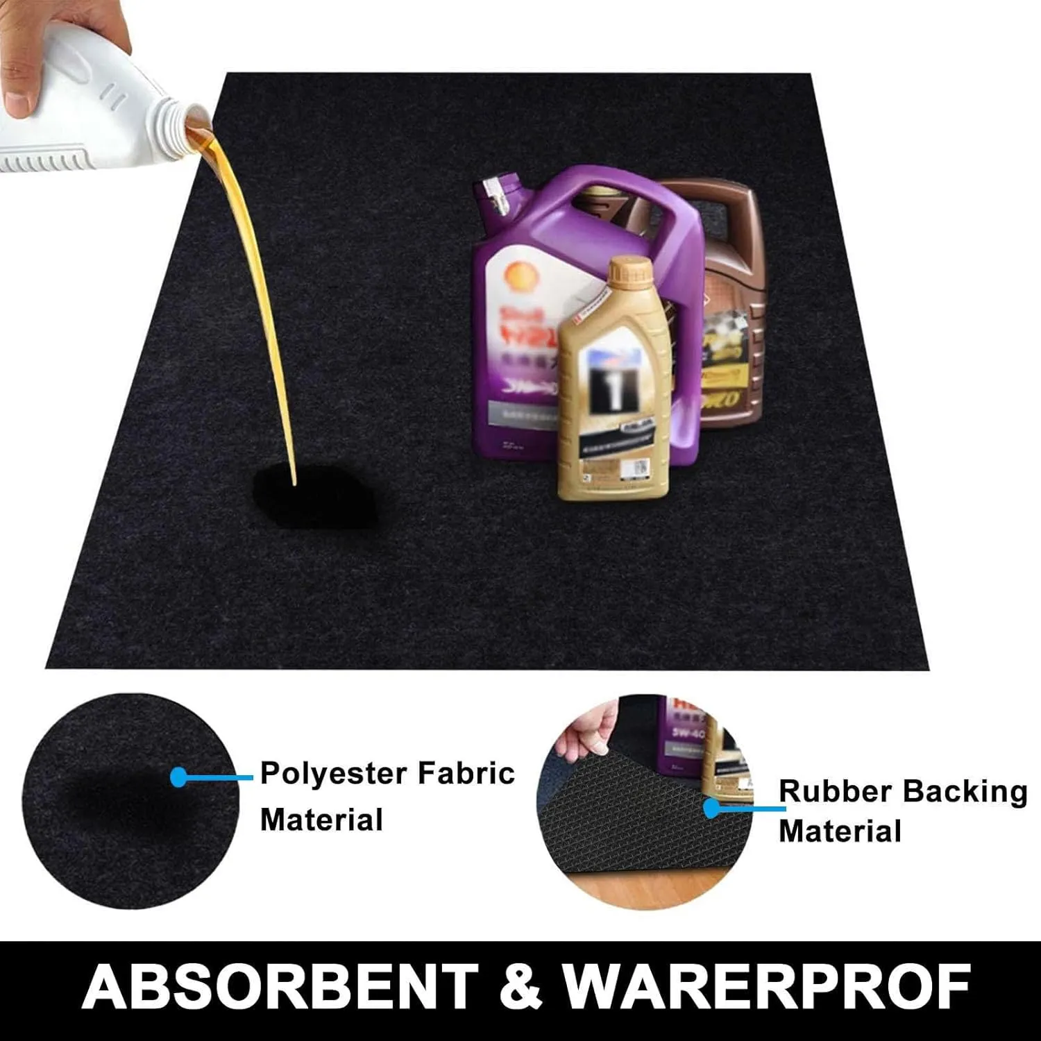AiBOB Garage Floor Mat, Oil Spill Mat Under Car, Waterproof Backing Absorbent Pad Protects Floor, Durable, Reusable, Black