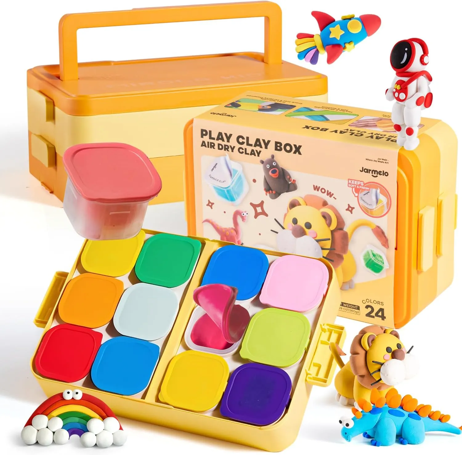 Air Dry Clay 24 Colors, Modeling Clay Kit with Clay Storage Box DIY Tools, Super Light, Soft & Mess-Free Magic Modeling Clay, Kids Art Crafts Gift for Boys & Girls Preschoolers Age 3-12 Year Olds