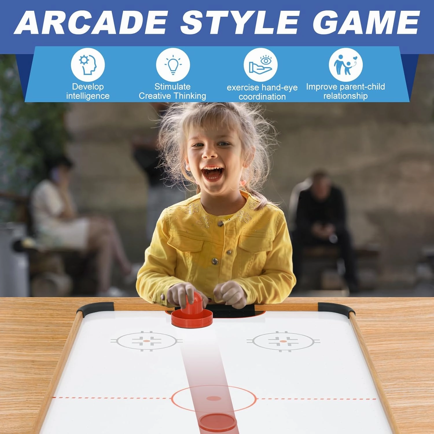 Air Hockey Table, Indoor Hockey Game Table for Adults and Kids, Arcade Gaming Sets w/2 Pucks, 2 Pushers, Digital LED Scoreboard, Powerful 12V Motor for Game Room, Home, Office