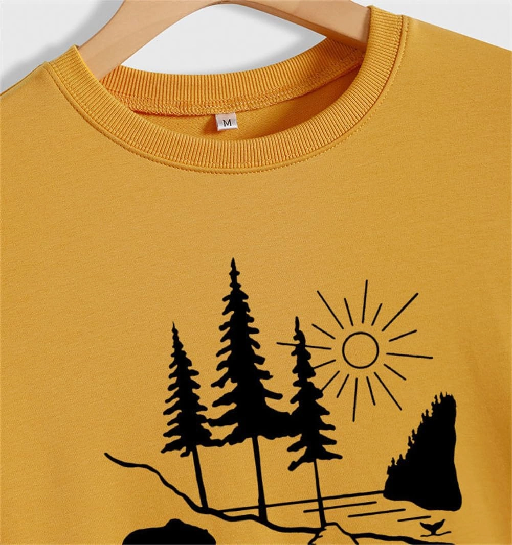 Alaska Sweatshirt Bear Lake Mountains Graphic Shirts Camping Hiking Sweater Women Casual Nature Lover Pullover Tops