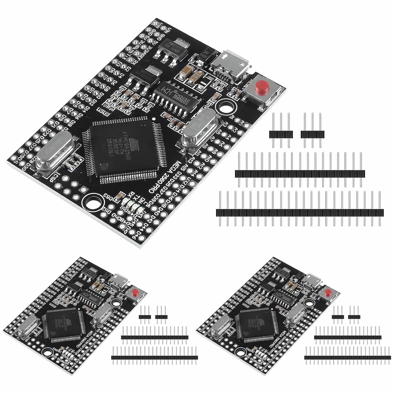 Alinan 3pcs ATMEGA 2560 PRO Embed CH340G/ATMEGA2560-16AU Pro Mega Module with Male Pinheader Compatible with MEGA2560