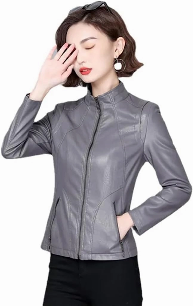 Alloaone Women Genuine Leather Jacket Real Leather Aviator Jacket Ladies Natural Sheepskin Coats