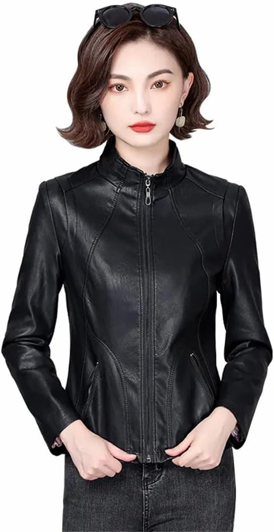 Alloaone Women Genuine Leather Jacket Real Leather Aviator Jacket Ladies Natural Sheepskin Coats