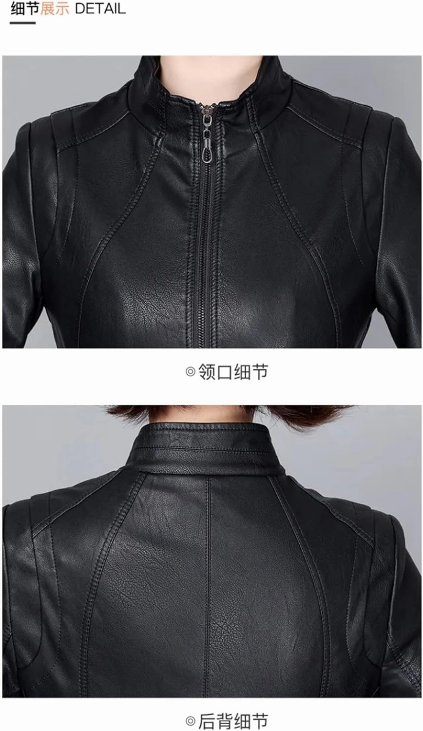 Alloaone Women Genuine Leather Jacket Real Leather Aviator Jacket Ladies Natural Sheepskin Coats