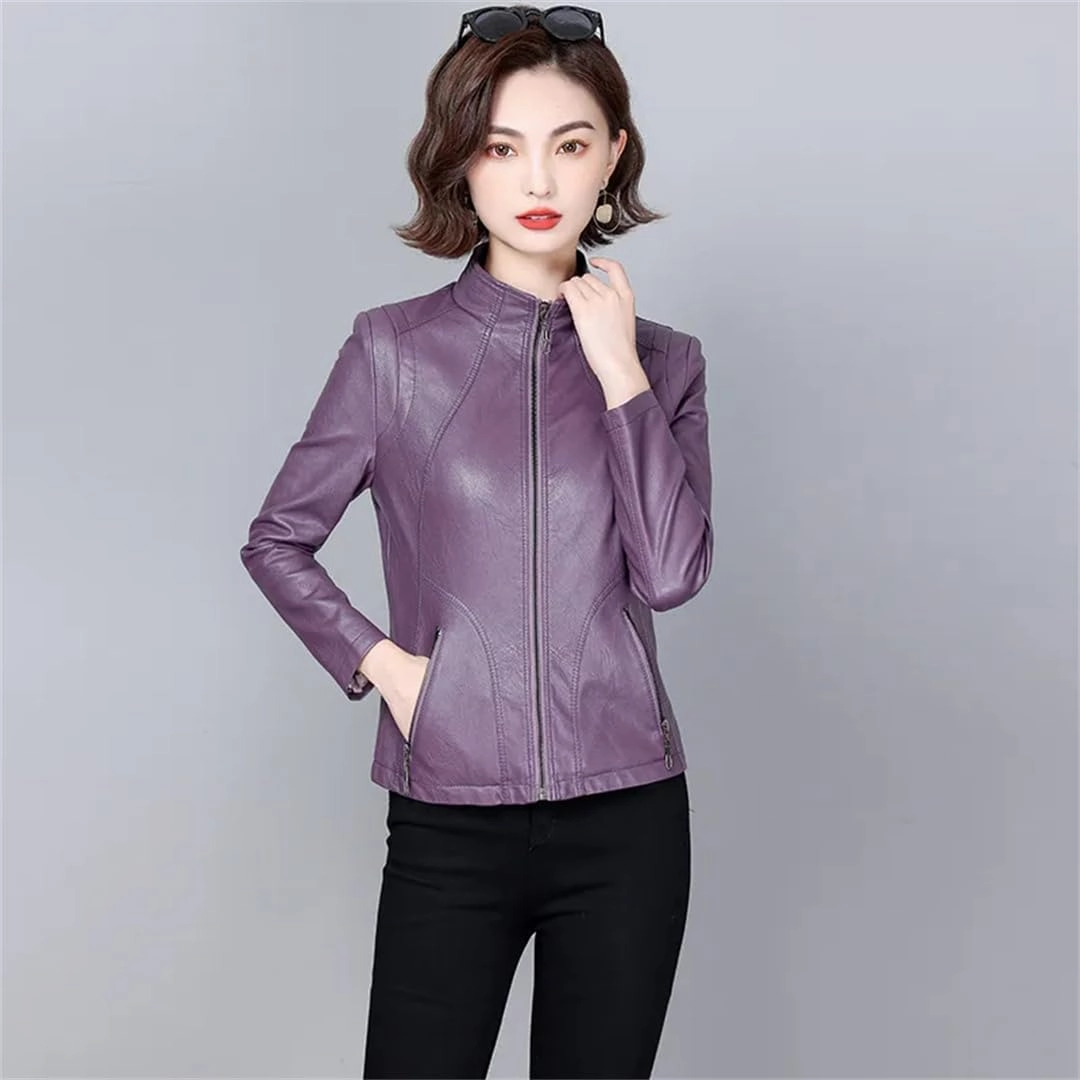 Alloaone Women Genuine Leather Jacket Real Leather Aviator Jacket Ladies Natural Sheepskin Coats