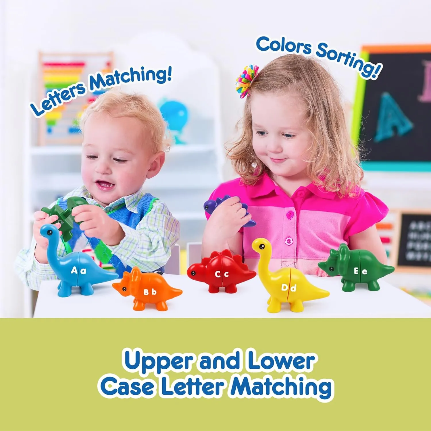Alphabet Dinosaurs Matching Letters Toy, 26 PCS Double-Sided ABC Dinosaur with Uppercase Lowercase, Match and Snap Fine Motor Game Preschool Learning Toys Gifts for Kids Back to School Goodies