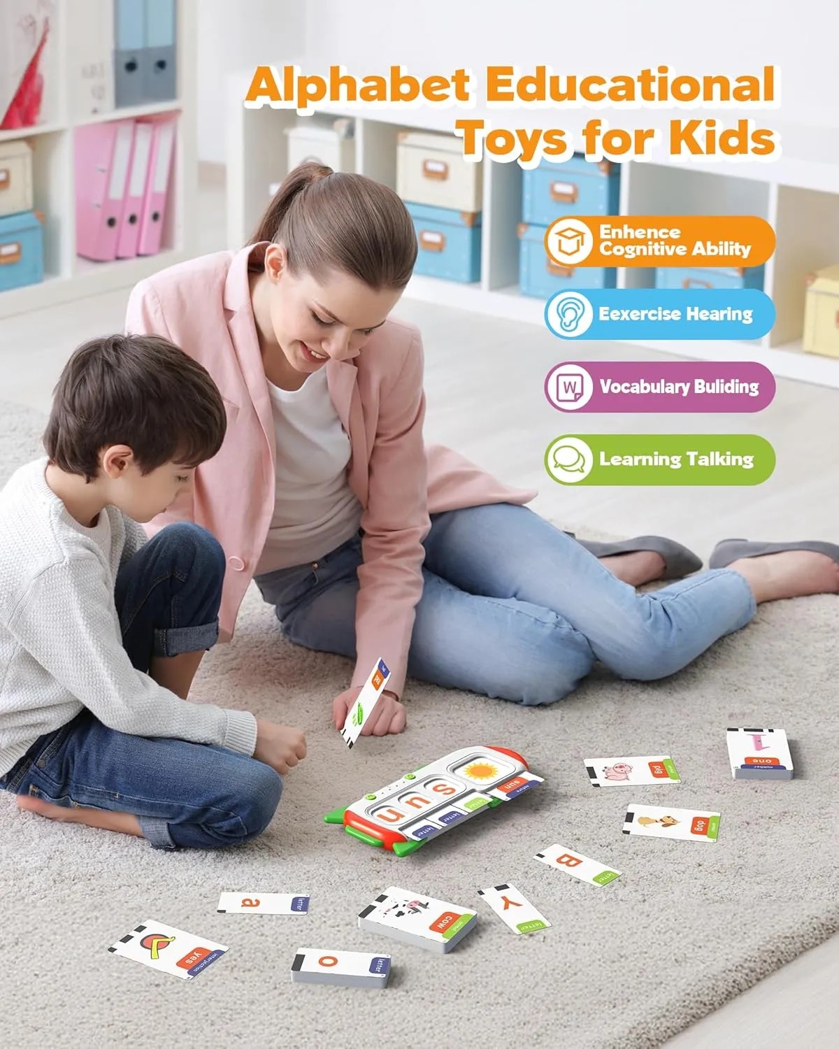 Alphabet Talking Flash Cards for Kids 3  Years Old, Spelling Games, Teach Kids ABC Letters & Words, Montessori Learning Toys, Combine Words Based on Pictures, for Preschool Boys Girls