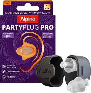 Alpine PartyPlug Pro Concert Ear Plugs, High Fidelity Professional Earplugs, 21dB Noise Reduction, Premium Hearing Protection for Music Festivals, Raves & Live Events, Incl. 3 Tip Sizes, Transparent
