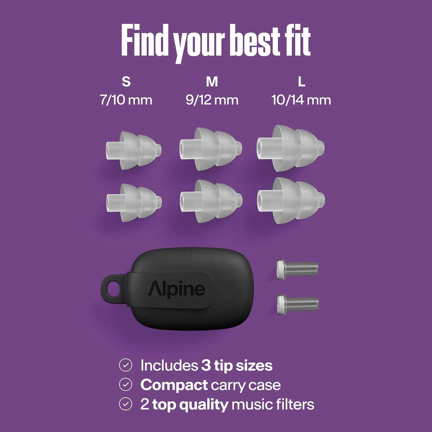 Alpine PartyPlug Pro Concert Ear Plugs, High Fidelity Professional Earplugs, 21dB Noise Reduction, Premium Hearing Protection for Music Festivals, Raves & Live Events, Incl. 3 Tip Sizes, Transparent