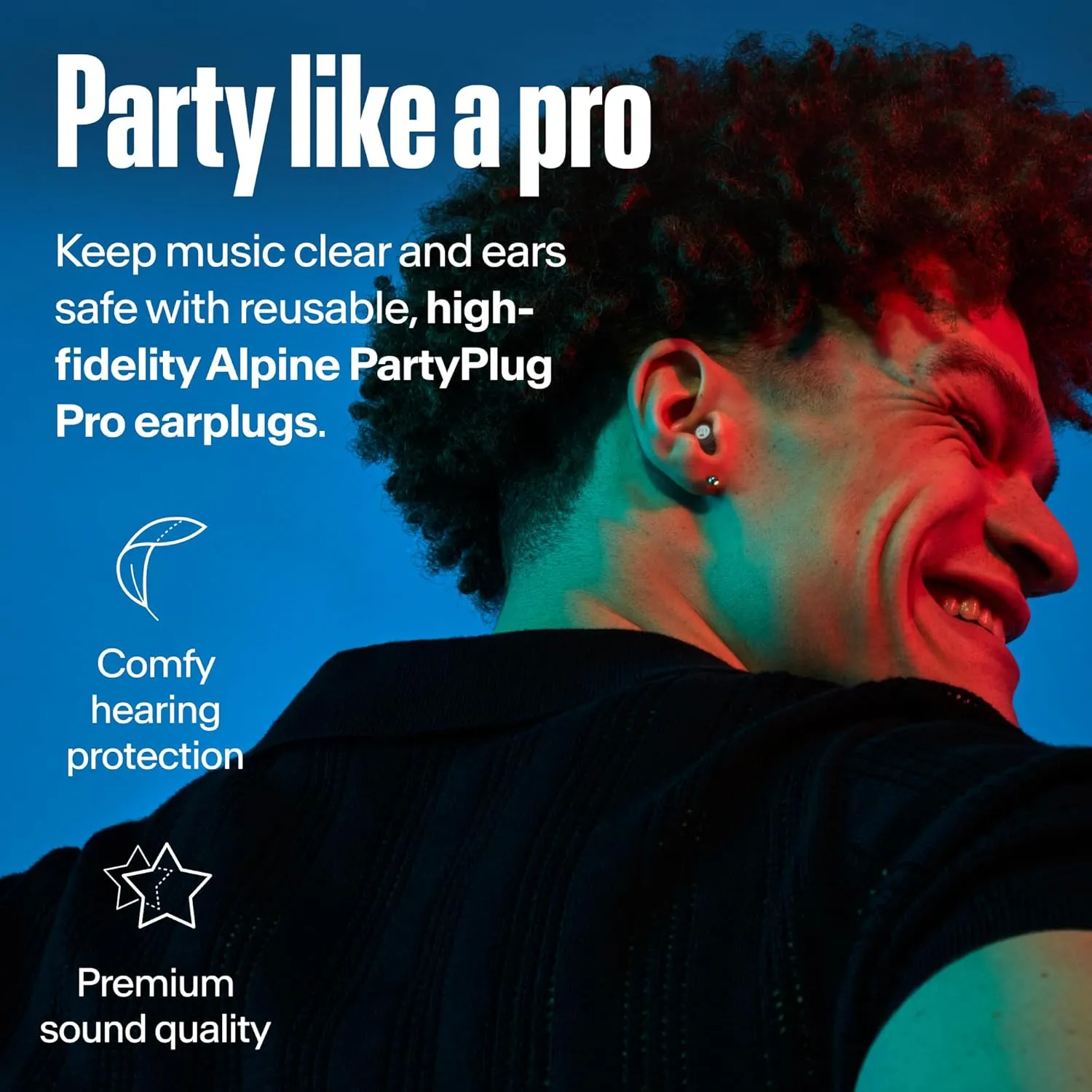 Alpine PartyPlug Pro Concert Ear Plugs, High Fidelity Professional Earplugs, 21dB Noise Reduction, Premium Hearing Protection for Music Festivals, Raves & Live Events, Incl. 3 Tip Sizes, Transparent