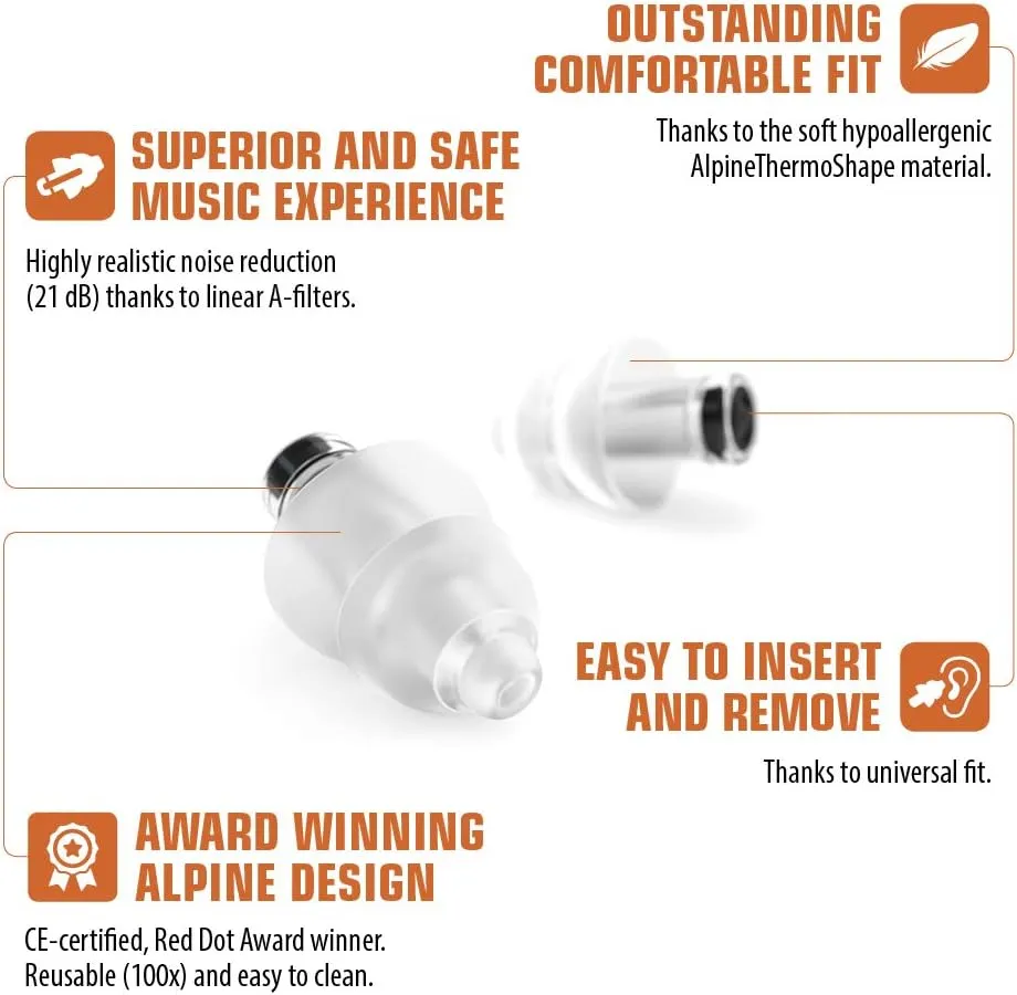 Alpine PartyPlug Pro Natural Music Ear Plugs – Noise Reduction Ear Plugs for Concerts, Parties, and Festivals - Hypoallergenic Reusable Musician Ear Plugs for Noise Reduction
