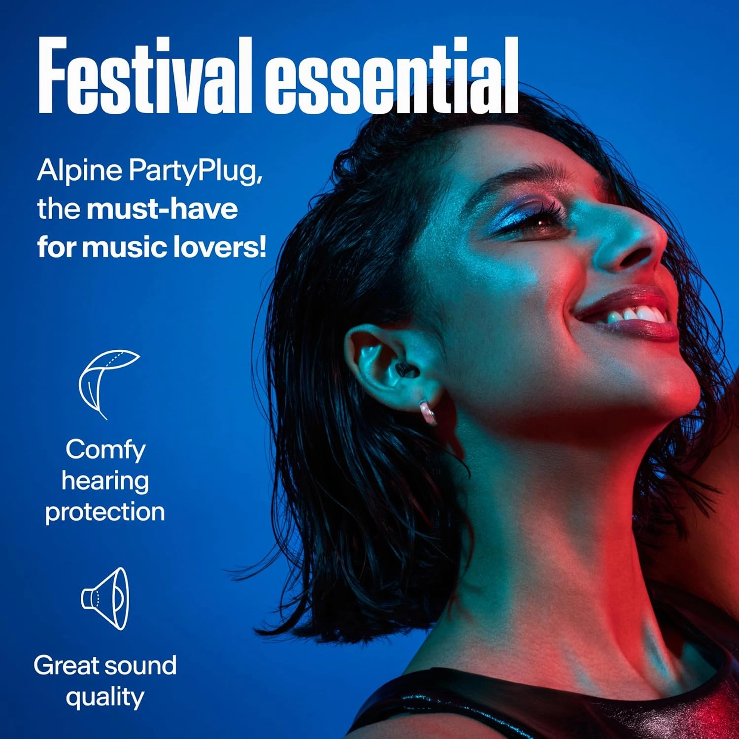 Alpine PartyPlug Concert Ear Plugs with 19dB Noise Reduction - Reusable Hearing Protection for Music Festivals, Raves & Live Events, Clear Sound Quality, Incl. 3 Tip Sizes (S/M/L), Black