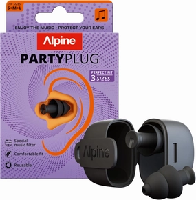 Alpine PartyPlug Concert Ear Plugs with 19dB Noise Reduction - Reusable Hearing Protection for Music Festivals, Raves & Live Events, Clear Sound Quality, Incl. 3 Tip Sizes (S/M/L), Black