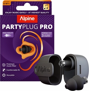 Alpine PartyPlug Pro Concert Ear Plugs, High Fidelity Professional Musician Earplugs with 21dB Noise Reduction, Hearing Protection for Music Festivals, Raves & Live Events, Incl. 3 Tip Sizes, Black