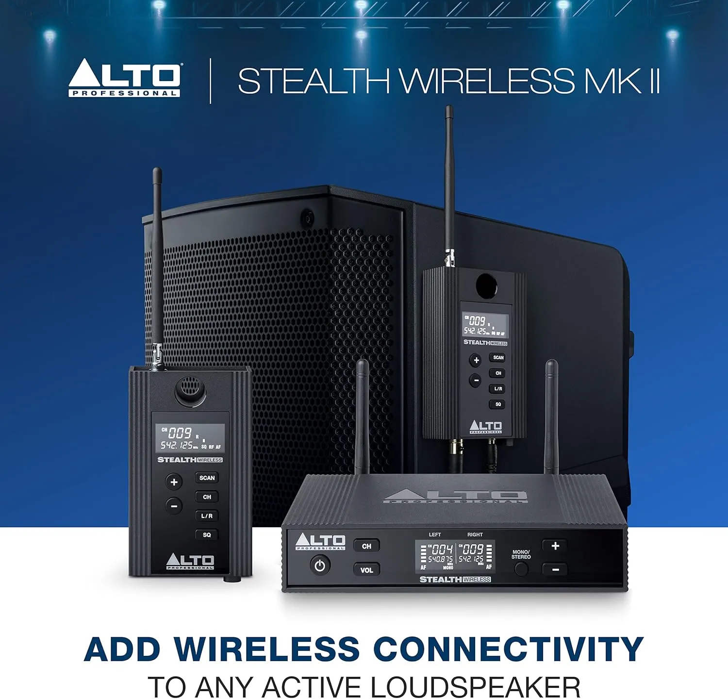 ALTO Stealth MKII Dual-Channel Wireless Transmitter and Receiver, 2X XLR, Black, Set